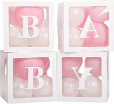 Baby Boxes with Letters for Shower, 4 Transparent Medium, Pink White