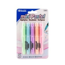 BAZIC Mini Pastel Highlighter, Chisel Tip, Broad/Fine, Unscented, 5-Pack
