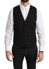 Dolce & Gabbana Black Wool Stretch Waistcoat Formal Dress Men's Vest Authentic