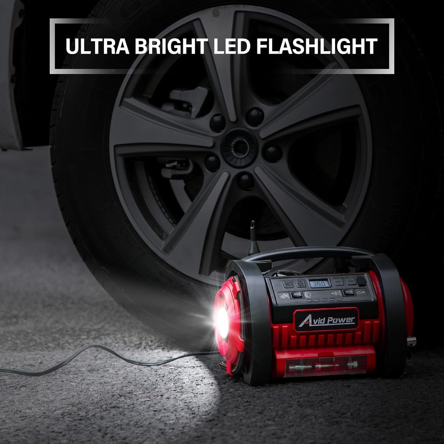 AVID POWER Tire Inflator Portable Air Compressor, 12V DC / 120V AC Car Tire Pump