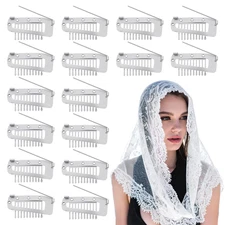 16 Pcs Chunni Clips Hair Extension Snap Wig Combs Veil Dupatta Pins Silver