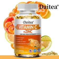 Vitamin C + Zinc Capsules—100% Natural—Antioxidant—Immune System Boosting