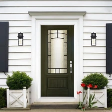 36x80in Fiberglass Front Door, Smooth Brushed Exterior KD Door with Brickmould