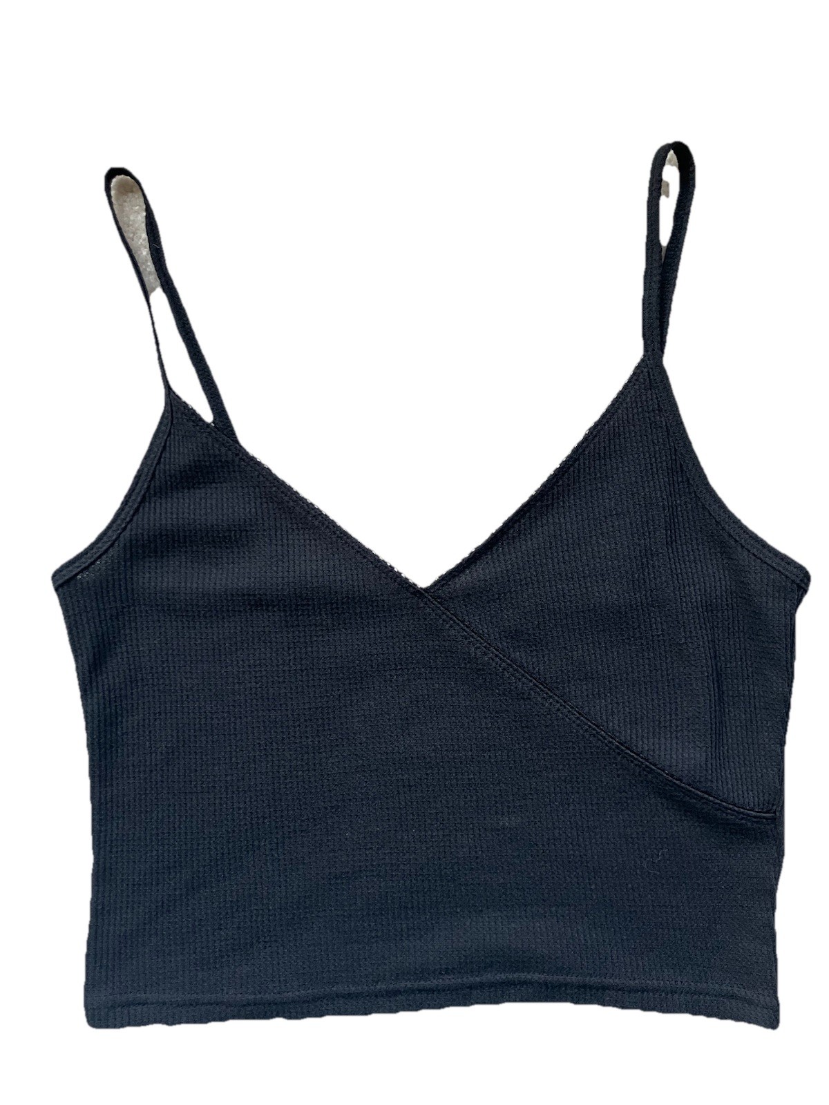 PAC SUN basics V neck waffle KNIT BLACK CROP tank Top STRETCH size: Medium EUC!