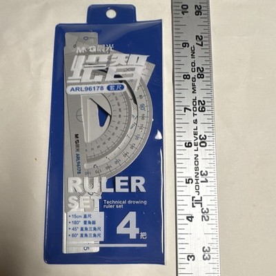 ARL96178 Metric Technical Drawing Ruler Set 4pc 15cm Blue/Clear w/ Protractor