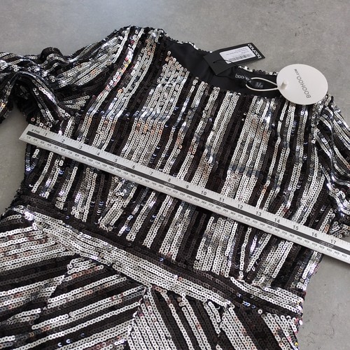 Boohoo Boutique Size 14 (12?) Lara Stripe Sequin Midi Dress Long Sleeves - Picture 11 of 12