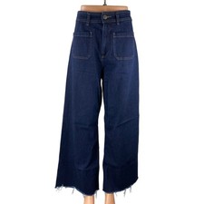 Jeans donna Zara blu lavaggio scuro vita alta gamba larga palazzo denim taglia 10