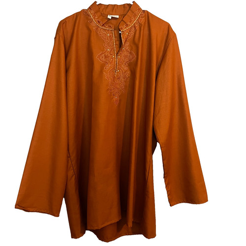 Vintage Ashish Collection Men's Kurta Burnt Orange Embroidered Neckline Size 48
