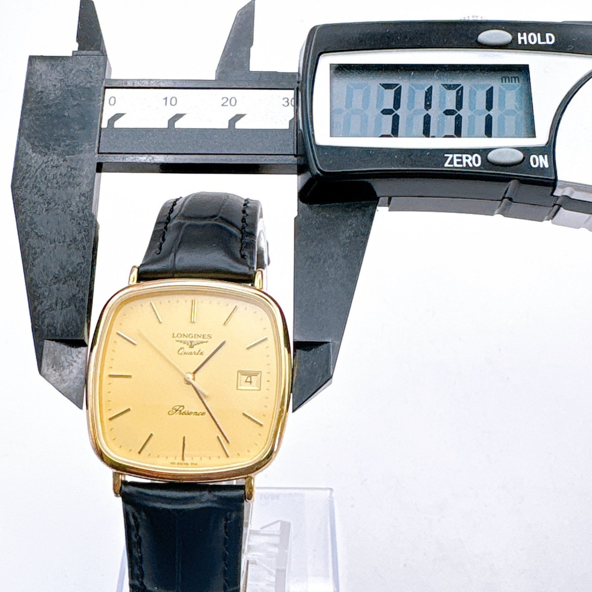 LONGINES Presence Near Mint Quartz Gold Dial Square Case Date Mens