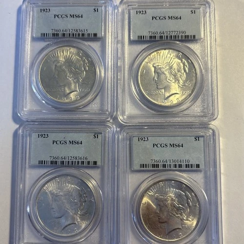 (4) Four Peace Silver Dollars $1 PCGS MS64 1923