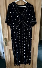 Monsoon Black Long Dress With White Embroidery Size18/20