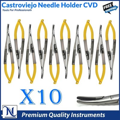 Half Gold Castroviejo Needle Holder 7''Curved Surgical DENTAL Instruments German