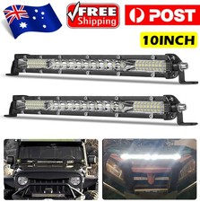 2x 10Inch LED Light Bar Slim Row Flood Spot Offroad Work Lamp Excavator Trucks