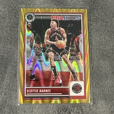 Scottie Barnes SSP #'d 6/10, 2023-24 Hoops Premium Stock Gold Seismic #257