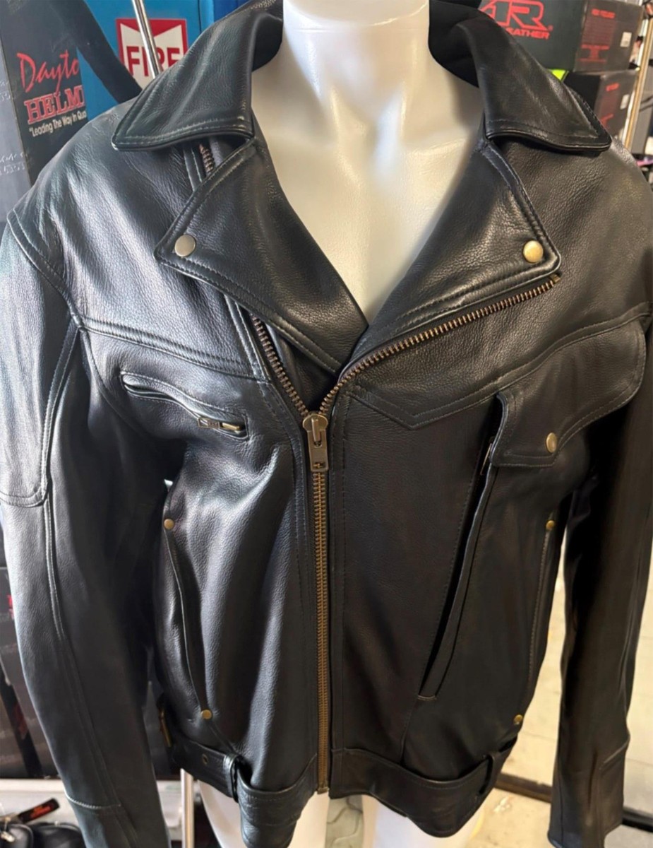 UNIK ULTRA UNISEX SIZE LARGE LEATHER MOTORCYCLE JACKET VENTED ZIPOUT LINER