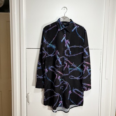 Trapstar Women s Dress Irongate Black Purple Long Sleeve Button Size XS