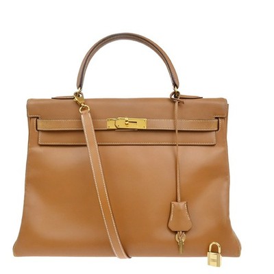 HERMES Kelly 35 2Way Shoulder Hand Bag Chamonix Leather Brown Vintage 247RF960