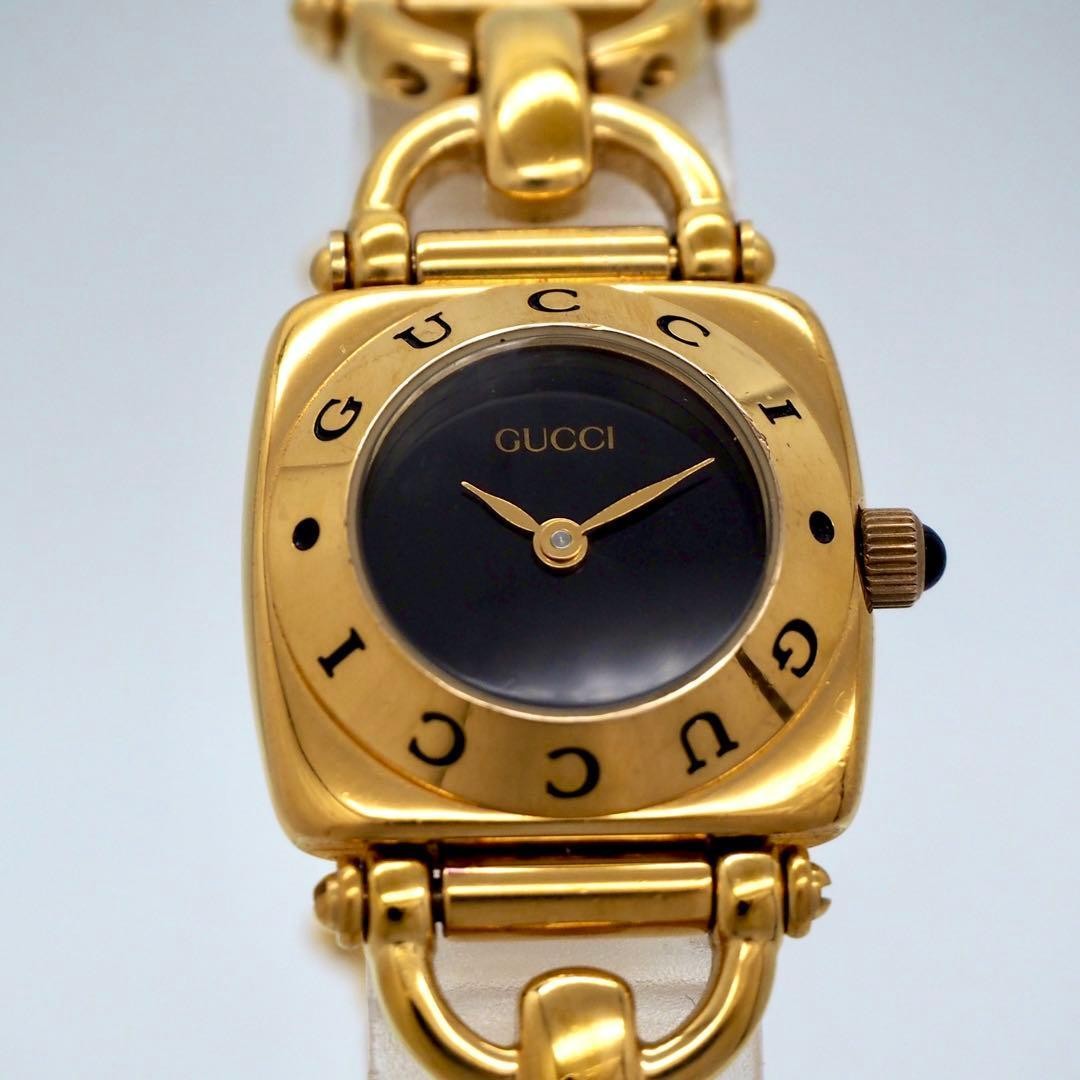 GUCCI 6400L Watch Gold Black Vintage Japan Womens Analog Quartz Elegant thumbnail 6