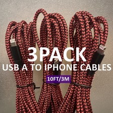 3X 10FT Braided USB Charger Cable Data Cord Heavy Duty For iPhone 14 13 12 11 8