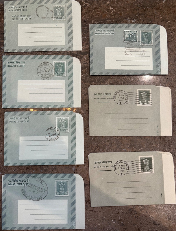 India 1951-72 Inland Letter Card with Gandhi Centenary FDC 7 Different Cancelled