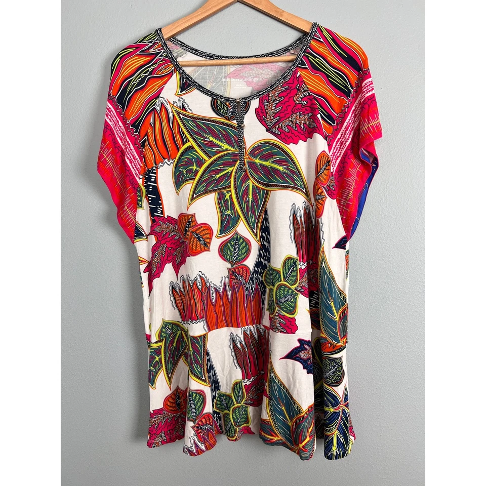 Top túnica Soft Surroundings para mujer M madera de tigre artístico boho costero resort playa Foto 3 de 4