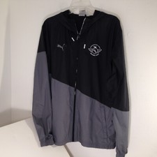 Chaqueta cortavientos Puma para hombre negra gris ropa deportiva sudadera con capucha malla forrada cremallera talla L