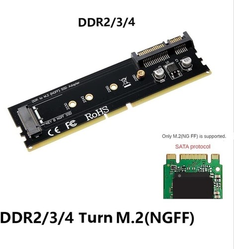 Scheda adattatore da memoria DDR4 a M.2 SSD B-Key - Afbeelding 2 van 5