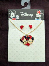 Disney Girls/Tween Minnie and Mickey Mouse Heart Pendant and Earring Set