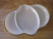 Vintage Fire King Oven Ware White Three-Part Divided Relish Dish