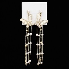 Luxury Pearl Crystal 4.6 Long Tassel Butterfly Earrings Womens Girl Stud Dangle