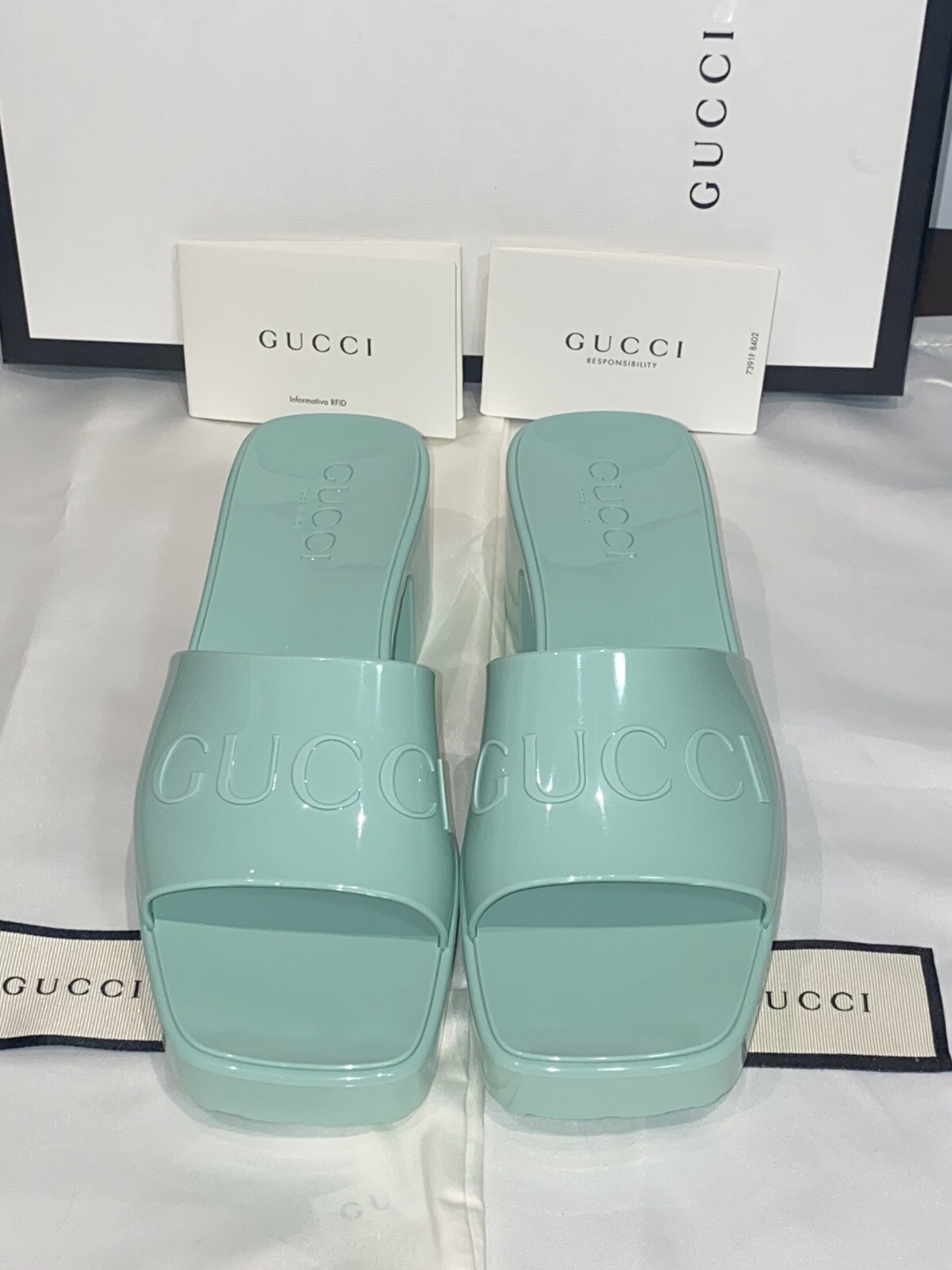 neon green gucci slides
