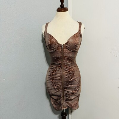 Queen Maria Women Brown Sleeveless Sweetheart Neck Zippered Night Out Dress Sz S