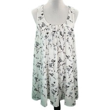 Womens Dress Long Tunic Size Small S White Gray Floral CottageCore Sleeveless