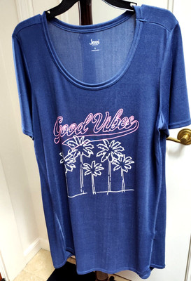 Jenni Intimates Palm Trees Good Vibes Women's Sleepshirt Top Blue New with Tags