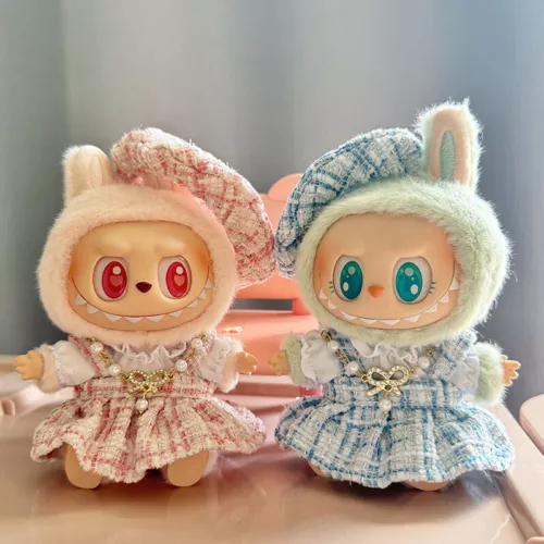 POP MART Labubu The Monsters Plüschpuppe Mode kariertes Kleid + Hutanzug keine Puppen - Bild 2 von 8