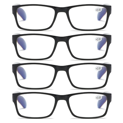 4 PK Unisex Anti Blue Light Reading Glasses Spring Hinge Readers for Men Women