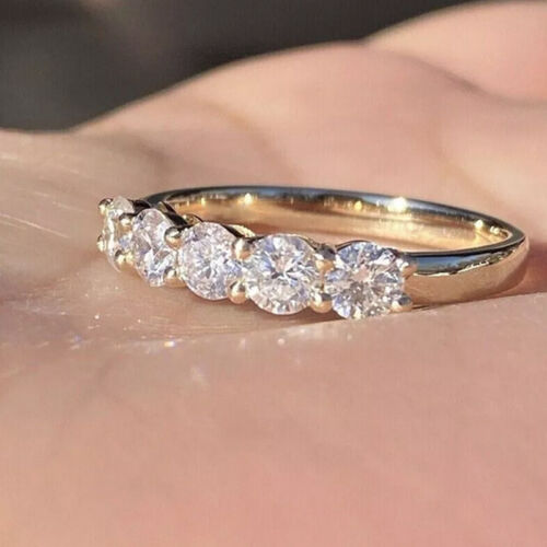1ct Diamond Five Stone Anniversary Round Cut Ring 14k Yellow Gold Finish Size N - Picture 5 of 8