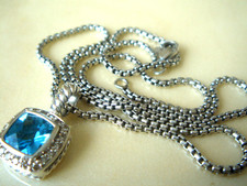 AUTHENTIC DAVID YURMAN , SS ALBION 7mm BLUE TOPAZ DIAMOND ICE NECKLACE