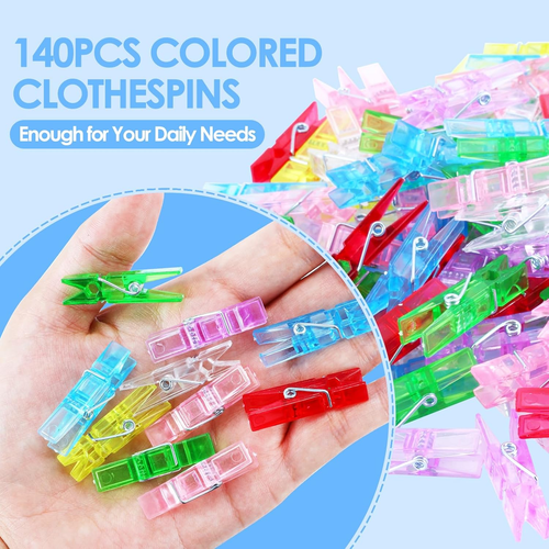 140 Pcs Mini Clothes Pins Colored, Small Clear Clips for Hanging Picture, 1.37 I - Picture 4 of 12
