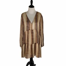 Peach Love California Women's M Medium Mini Shift Dress Snake Print Gold Thread