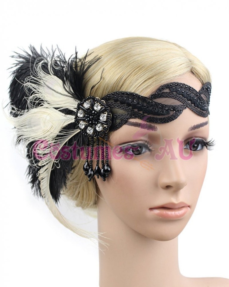 Copricapo in stile Gatsby con perline di vetro, piume, accessorio art déco, cerchietto da sposa ispirato agli anni '20, copricapo in stile