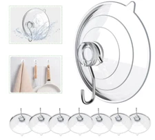8 Pack 2.5" Clear Suction Cup Hooks Heavy Duty with Metal Hook for Wall Window S