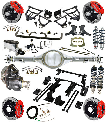 RIDETECH COILOVER,4-LINK,ARMS,CURRIE REAR END,WILWOOD DISC BRAKES,13'' D,RED,7387