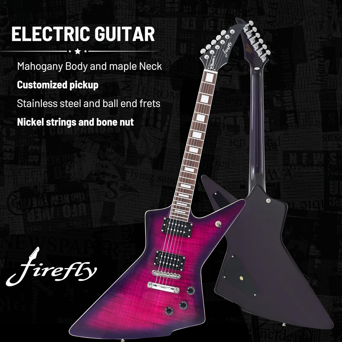 Firefly FFLX Solid Body Electric Guitar Purple Explorer Style