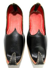 100 Leather Men Black Jutti Traditional Punjabi Khussa Mojari Flip Flops US 11