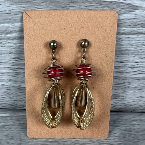 Vtg Earrings Dangle Spiral Hanging Metal Fashion Set Costume Jewelry Style