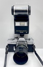 Minolta SRT 101 Film Camera MC Rokkor 50mm Lens And Phillips P536 Flash Japan