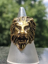 Chunky Brass Leo Lion Head Mane Bust Ring Size 9.75 (9-3/4)