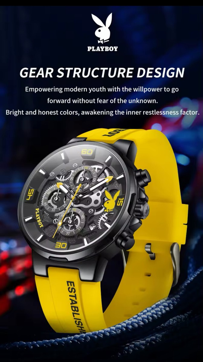 PLAYBOY Luxury Original Watch for Men Silicone Strap Fashion