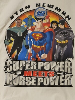 #ad 2001 RYAN NEWMAN JUSTICE LEAGUE SUPER POWER HORSE POWER NASCAR T SHIRT XL NEW $130.00